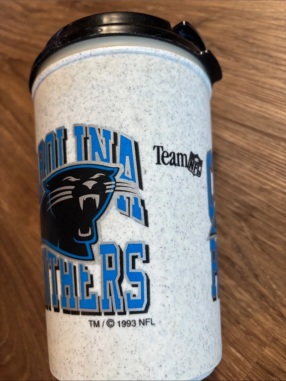 Vintage 1993 NFL Carolina Panthers White & Black Travel Mug plastic - Picture 3 of 5